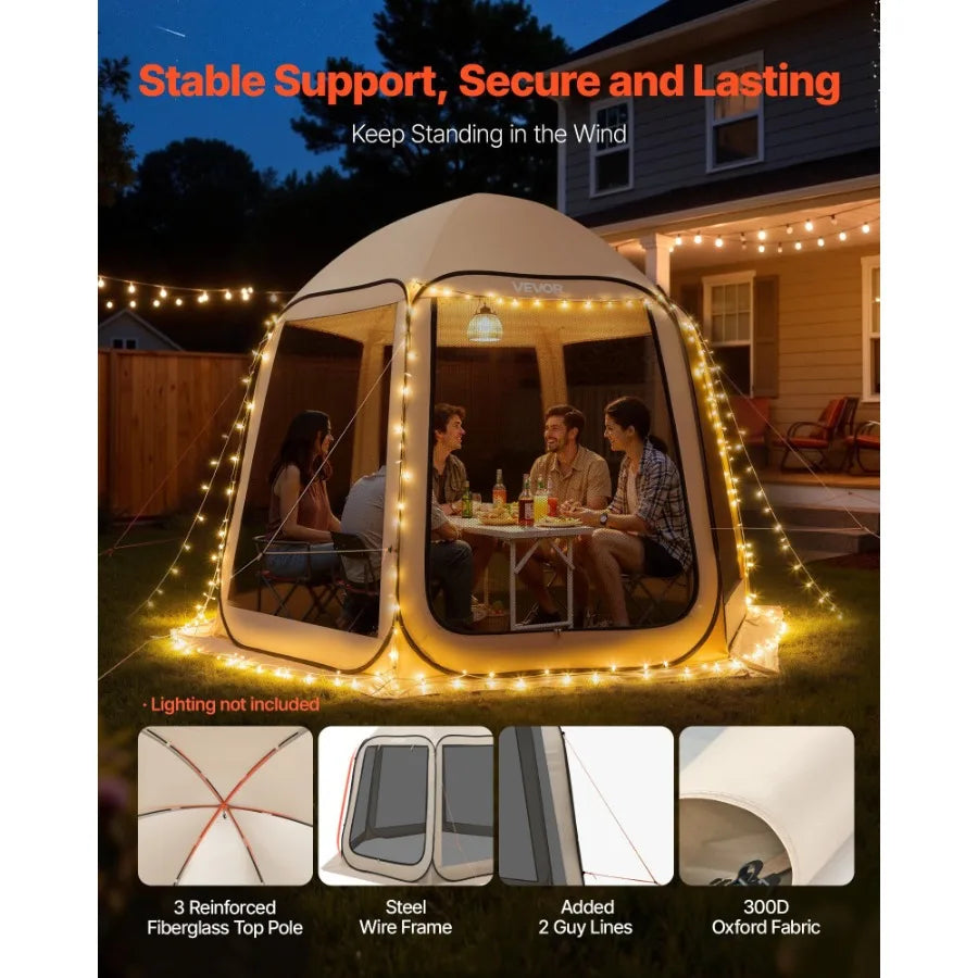Screen House Tent 10 x 9.2 ft beige for 4–8 people with netted sides, fiberglass top pole by S And B Enterprise