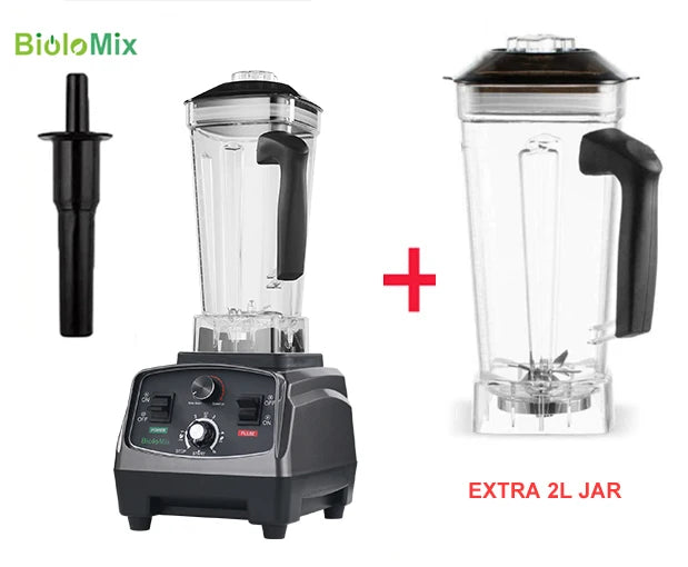 BioloMix blender with extra 2L jar; black base, clear pitcher